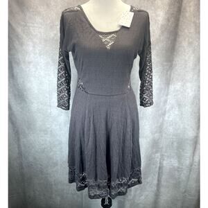 NWT Free People To The Point Fit & Flare Crochet Dress Women M Charcoal Grey